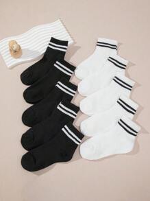6pcs/10pcs/16pcs/20pcs Kids & Youth Black & White Striped Athletic Socks, Student Back To School Daily Casual Socks, Toddler Mid-Calf Socks 1-3Y
