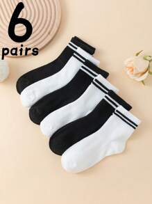 6pcs/10pcs/16pcs/20pcs Kids & Youth Black & White Striped Athletic Socks, Student Back To School Daily Casual Socks, Toddler Mid-Calf Socks 1-3Y