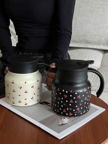 1pc 800ml Stainless Steel Double Wall Insulated Cherry Blossom Pattern Coffee/Tea/Water Pot, Suitable For Office, Restaurant, Outdoor, School, Home, Great Gift For Christmas, Valentine's Day, Mother's Day, Back-To-School Back To School