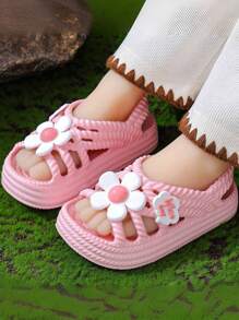 女童 EVA 防滑软底沙滩花凉鞋，适合室内和室外，夏季 - 粉色 - 查看 6