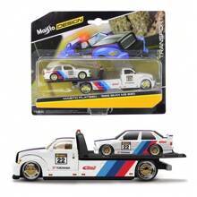 Burago 1:64 1988BMW M3 2021 Bronco Wildtrak Modified Car Transporter Set Simulation Alloy Flatbed Tractor Trailer Car Model Toy Christmas Birthday Gift For Collectors