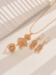 4pcs/Set Luxurious Geometric Gold Color Tassel Necklace, Earrings & Ring Jewelry Set, Suitable For Women To Wear At Parties, Festivals And Gatherings