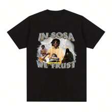 In Sosa We Trust Chief Keef Graphic T Shirt Men's Fashion Vintage Short Sleeve T-Shirt Casual Oversized T-Shirts Tops Streetwear - Black - View 1