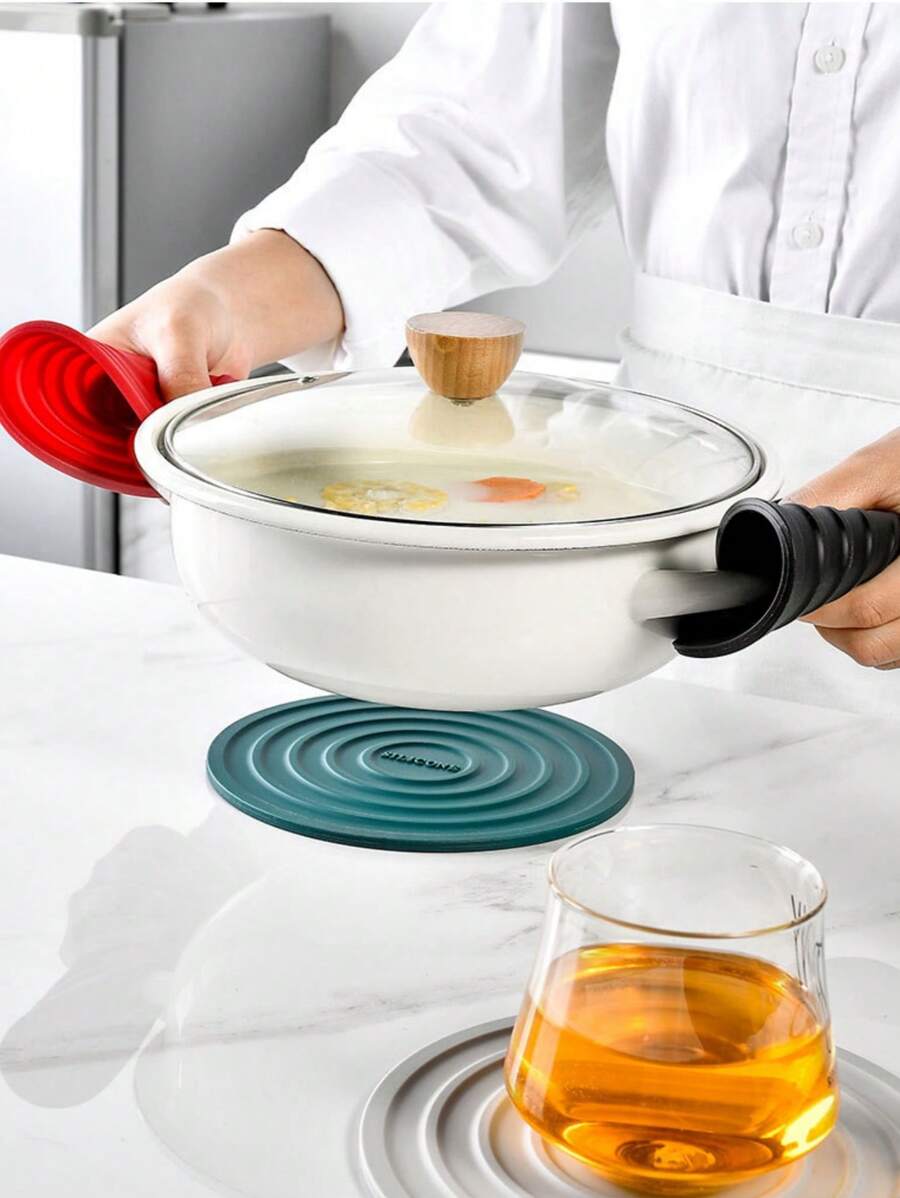 1 件圆形硅胶锅垫，带储物架，耐热厨房台面垫，不粘防滑隔热垫，灵活开口罐子多用途杯垫，桌面保护和装饰热菜、餐桌、书桌