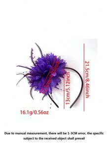 1 件纯色羽毛花发箍，复古风格发饰，适合派对、婚礼、新娘 - 彩色 - 查看 6