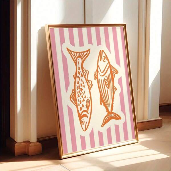 Stampa artistica su tela di pesce retrò, cartellone di sardine in stile art déco, opera d arte a tema animale in formato ritratto per decorare casa, ufficio, bagno, soggiorno, camera da letto, cucina, sia per interni che esterni, con opzione cornice