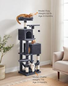 Feandrea Cat Tree, 61-Inch Cat Tower For Indoor Cats, Plush Multi-Level Cat Condo With 5 Scratching Posts, 2 Perches, 2 Caves, Hammock, 2 Pompoms - Grey - View 1