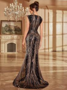 Vestido de noche formal elegante de longitud hasta el suelo con adornos de lentejuelas, vestido de fiesta con silueta entallada para mujeres, vestido para invitada a una boda