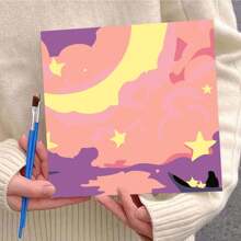 1 set 20*20cm Peinture à l'huile sur canevas avec motif numéroté représentant un paysage naturel et un ciel étoilé avec la lune. Comprend peintures et pinceaux, parfait pour les débutants et les adultes, décorations murales, décoration de la maison et cadeaux de fête