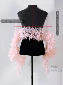 1 Stück perlenbesetzter Braut Umhang, elegantes Braut Schultertuch mit 3D Blumen, Hochzeitskleid Accessoire