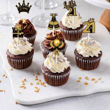 12 件 18/21/30/40/50/60/70/80 岁黑金生日派对纸杯蛋糕装饰精选，生日快乐纸杯蛋糕装饰生日派对装饰用品 - 黑金 - 查看 12