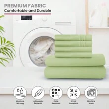 LUX DECOR 6-Piece Embroidered Bed Sheet Set – Brushed Microfiber, Deep Pocket, Lightweight & Breathable – Graduation Gifts, Home Decor, Sleep Protection For Dorms, Student Beds, Back‑To‑School Gift, Soft Bed Linens, Comfortable Sleep, Luxury Bed Set, Valentine's Day Bedroom, Spring Bedding Refresh, Guest Room Essentials, Dorm Room Bedding, Premium Bed Linens, Easy Care Sheets, Hypoallergenic Fabric, Year-Round Comfort, Master Bedroom Update, Matching Bedding Set, Hotel Quality Linens - 橄欖綠 - 查看 7