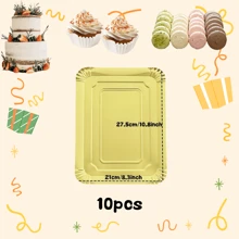 10/20pcs Golden Paper Plates, Light-Weight Rectangle Dinner Plates, Disposable Platters Serving Dish, Large Serving Tableware Food Trays For Cookie Cake Dessert Snack Appetizers Holiday Picnic Party Supplies Birthday ﻿