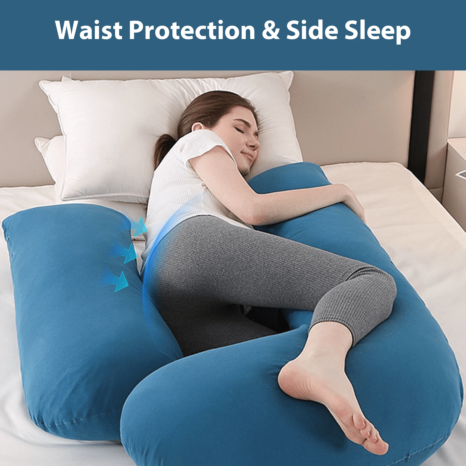 Oreiller de grossesse, oreiller de couchage latéral, oreiller complet en forme de H pour adultes, oreiller de maternité et incontournable pendant la grossesse - Bleu azur - Voir 1