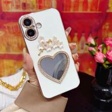 1 szt. Platerowana prosta krawędź luksusowa miękka pełna obudowa serca z kryształkami lustrzanymi etui na telefon kompatybilne z iPhone 16/Galaxy S24 Ultra/Edge 30/Infinix Smart 8/Infinix Hot 40i/Tecno Spark 20/Tecno Spark 20C/Tecno Spark Go 2024/Redmi Note 13 Pro+/Honor X8 - Biały - Zobacz 2