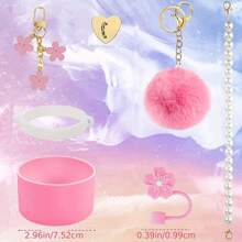 Set de 7 accesorios para taza, que incluye 1 pieza de correa para botella de agua con asa de perlas falsas, 1 pieza de bota de silicona, 1 pieza de tapa con pajita de silicona, 1 pieza de gancho con forma de corazón, 2 piezas de encantos para tumblers de 40 oz y 30 oz - Perfecto para el Día de la Mujer, San Valentín, Día de la Madre, útiles escolares