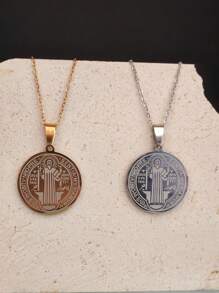 1pc Stainless Steel St. Benedict Exorcism Medal Pendant Necklace, Talisman For Protection Against Evil Spirits, Suitable For Daily Wear And Gift Giving