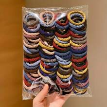 100个/50个 女孩混色简约发圈发饰，加厚弹力防滑马尾发圈，简约时尚彩色发型配饰，高弹力家居浴室装饰秋季装饰返校季发饰 - 彩色 - 查看 6