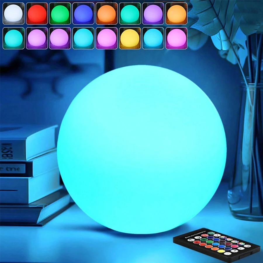 Luz de noche esférica LED con 16 colores, recargable por USB, lampara luminosa de mesa/bar con control remoto inalámbrico, resistente al agua, flotante, para piscina exterior, patio, playa, decoración de fiestas, San Valentín, bodas y festividades
