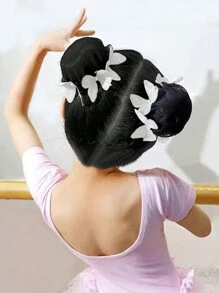1pc Girl's Dance Class Bun Cover, White Rhinestone Butterfly Hair Net With Drawstring, Suitable For Dance Performance Or Exams - White - View 3