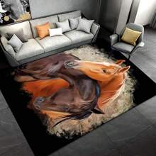 Animal Series, Crystal Velvet Material Lightweight Rug/Mat, Multiple Size Options, Loveable Cat, 2 Horses Design, High-Quality Soft & Vibrant, Trimmable Size, Highly Absorbent