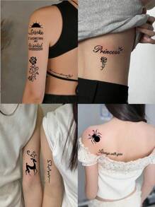 海娜临时纹身模板，蕾丝花图案人体彩绘海娜纹身，适用于手部、足部、身体皮肤，防水假纹身模板套装，男女通用 - 黑色 - 查看 4