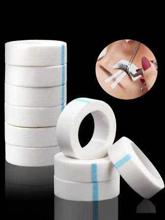 10 Rolls Eyelash Extension Tape Microporous Breathable Medical Eyelash Extension Tape Eyelash Pads Under Eye Stickers Lint Free, White Adhesive Fabric Tape For Cosmetic/Personal/Professional Extension Eyelash Supply (9m Per Roll)