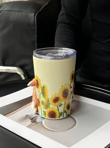 1 pièce Cafetière/Théière sous vide isolée double paroi en acier inoxydable 800 ml avec motif tournesol, tasse de voyage, gobelet à fond plat, convient pour le bureau, le restaurant, l'extérieur, l'école, la maison. Idéal pour les cadeaux de Noël, Saint-Valentin, Fête des mères, Rentrée des classes, anniversaire.