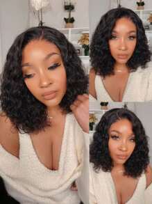 Wear Go 6x4 Transparent Lace Glueless Glueless Water Wave Bob Wig 180% Density 8-14 Inch Lace Closure Wigs Natural Black Pre Plucked Pre Cut Daily Use For Beginners