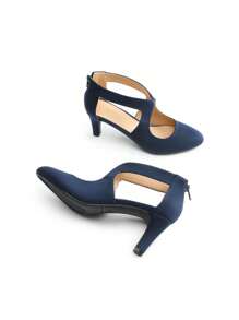 Women's Kitten Heels Solid  Color Pumps Closed Pointed ToeComfortable Elegant Party Wedding Dress Shoes - Màu xanh hải quân - Xem 5