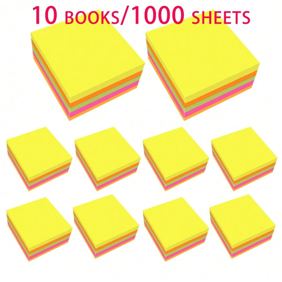 1/5/10/Books Sticky Notes 3x3 In 100 Sheets/Pad, Self-Sticky Note Pads, 5 Bright Colors Super Sticky Pads - Easy To Post For School, Office Supplies, Desk Accessories(Five Colors In One)