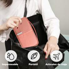 Cartera para Pasaporte de Viaje - Funda Pasaporte Organizador Bolsa Multifuncional para Almacenamiento de Documentos de Viaje con Cremallera Impermeable Unisex para Familiar de Gran Capacidad (Negro /Rose) - L rosa 23*14*3cm - Ver 9