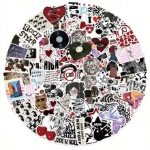 100pcs Y2K Downtown Girls Sticker Set, Cartoon Cute Graffiti Waterproof Vinyl Stickers For Water Bottles, Laptops, Phones, Skateboards, Guitars, Luggage, Scrapbooks, Helmets, Kids, Teens And Adult Party Decorations - Black - View 3