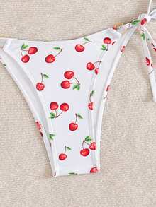 New Cherry Print Tie Bikini Set - Multicolor - View 5