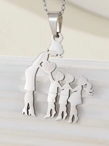 1 件时尚不锈钢家庭母亲儿童兄弟姐妹吊坠项链，适合家庭聚会节日礼物