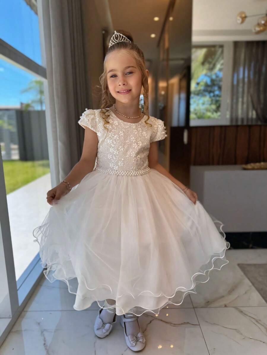 Youth Premium Party Dress Birthday Florist Bridesmaid Luxury Colors Pink Rose Blue Serenity Red - 米色 - 查看 1