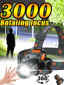 Strong Light Long-Range LED Headlamp Long Range Headlights Rechargeable Outdoor Night Fishing Camping Head Mounted Flashlight - Black - View 1