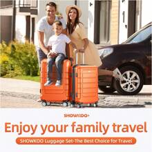 SHOWKOO Luggage Sets Expandable PC+ABS Durable Suitcase Sets Double Wheels TSA Lock 4 Piece Luggage Set Orange - Red - View 11