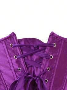 1pc Brocade Palace Style Body Shaper Corset, Waist Cincher With Adjustable Drawstring Waist Trainer - Purple - View 4