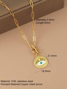 1 pieza Collar con colgante de ojo y corazón con cadena de cierre de acero inoxidable, joyería de moda para mujer, regalo de Halloween, San Valentín, mamá, madre, Día de la Madre