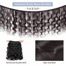 Brazilian Human Hair Bundles With Frontal Body Wave Bundles With Lace Frontal Unprocessed Virgin Quick Weave 3 Bundles With 13x4 Lace Front Pre-Plucked With Baby Hair Natural Color - Black - View 7