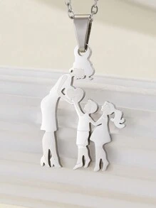 1 件时尚不锈钢家庭母亲儿童兄弟姐妹吊坠项链，适合家庭聚会节日礼物