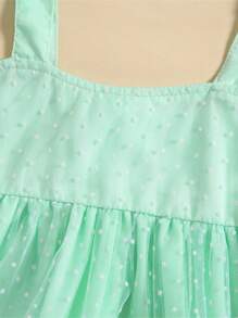 Vestido de princesa para bebé niña, sin mangas, con tirantes anudados, lunares suizos, volantes y tul. Conjunto de verano para niña pequeña. - Verde - Ver 5