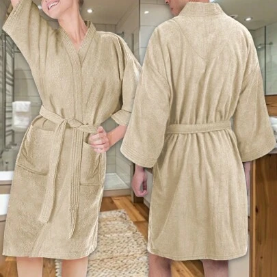 Bata de Baño Extra Suave, Unisex, Unitalla , 100% Algodón , Súper Absorbente. Con Bolsillos Laterales y Cinturón