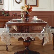 1 tấm phủ bàn, khăn trải bàn PVC, tấm phủ bàn chống thấm nước và dầu, tấm phủ bàn viền ren chống trượt, thảm ăn chống bụi cho nhà bếp, nhà hàng, đồ trang trí tiệc, đồ dùng gia đình - Màu Khaki - Xem 2