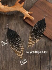 Bohemian Style Beaded Dangle Earrings, Black Ombre Long Tassel Drop Design, Elegant Sparkly Handmade Glassy Beaded, Versatile For Women's Daily, Vacation, Gifting, Suitable For Valentine's Day, Holidays,Mom,Mother,Mother's Day,Gift