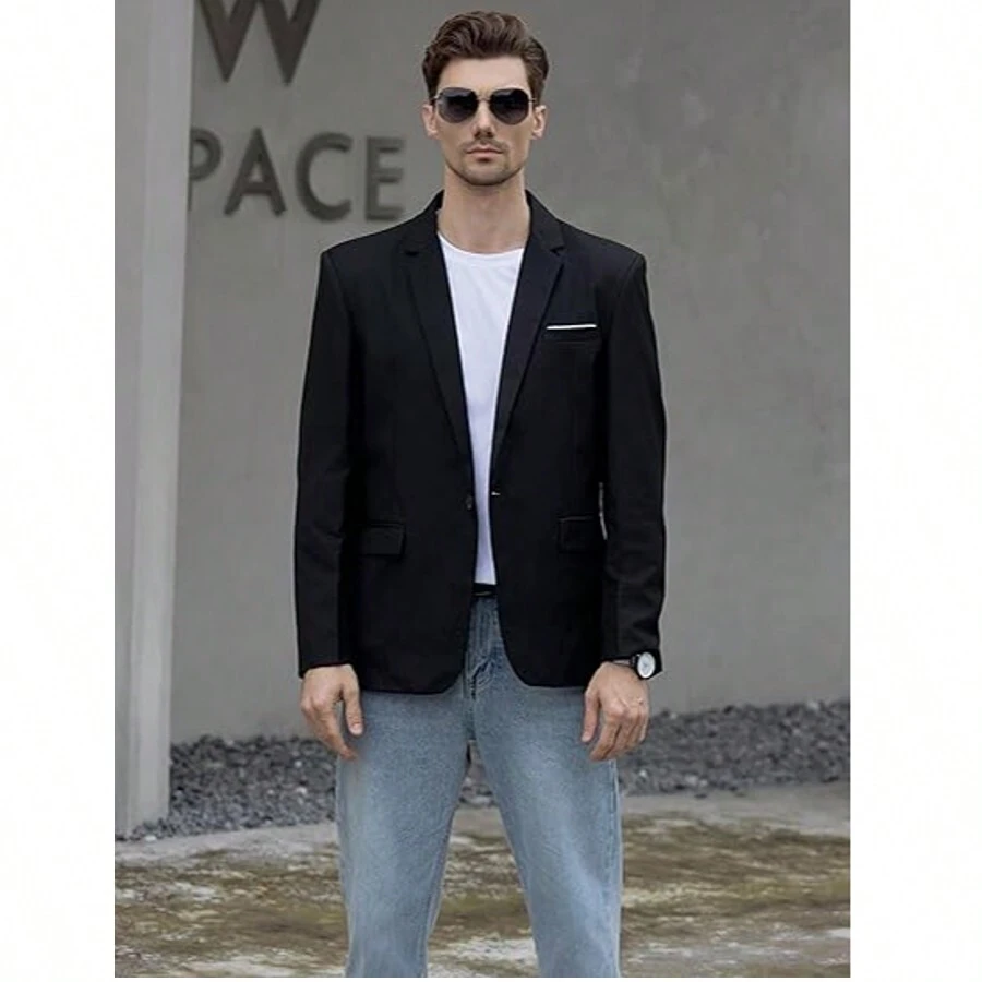 Italian Suit Blazer Slim Men's Fashion Comfortable - Black - View 1