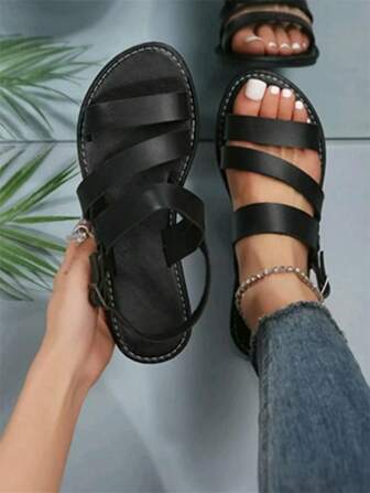 2025 Plus Size Damer Sommar Mode Casual Outdoor Sandaler, Eleganta Strappy Beach Tofflor