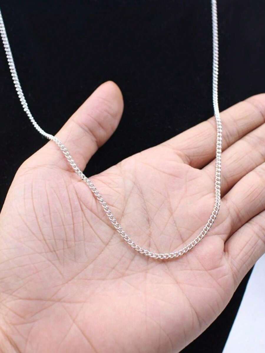 Colar Unissex Corrente Masculina Aço Inoxidável Banhado a Prata 925 2.5 mm - Prata - Visão 1