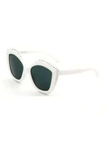 Oversized Cat Eye Frame Design Fashion Sunglasses For Women - White - View 1